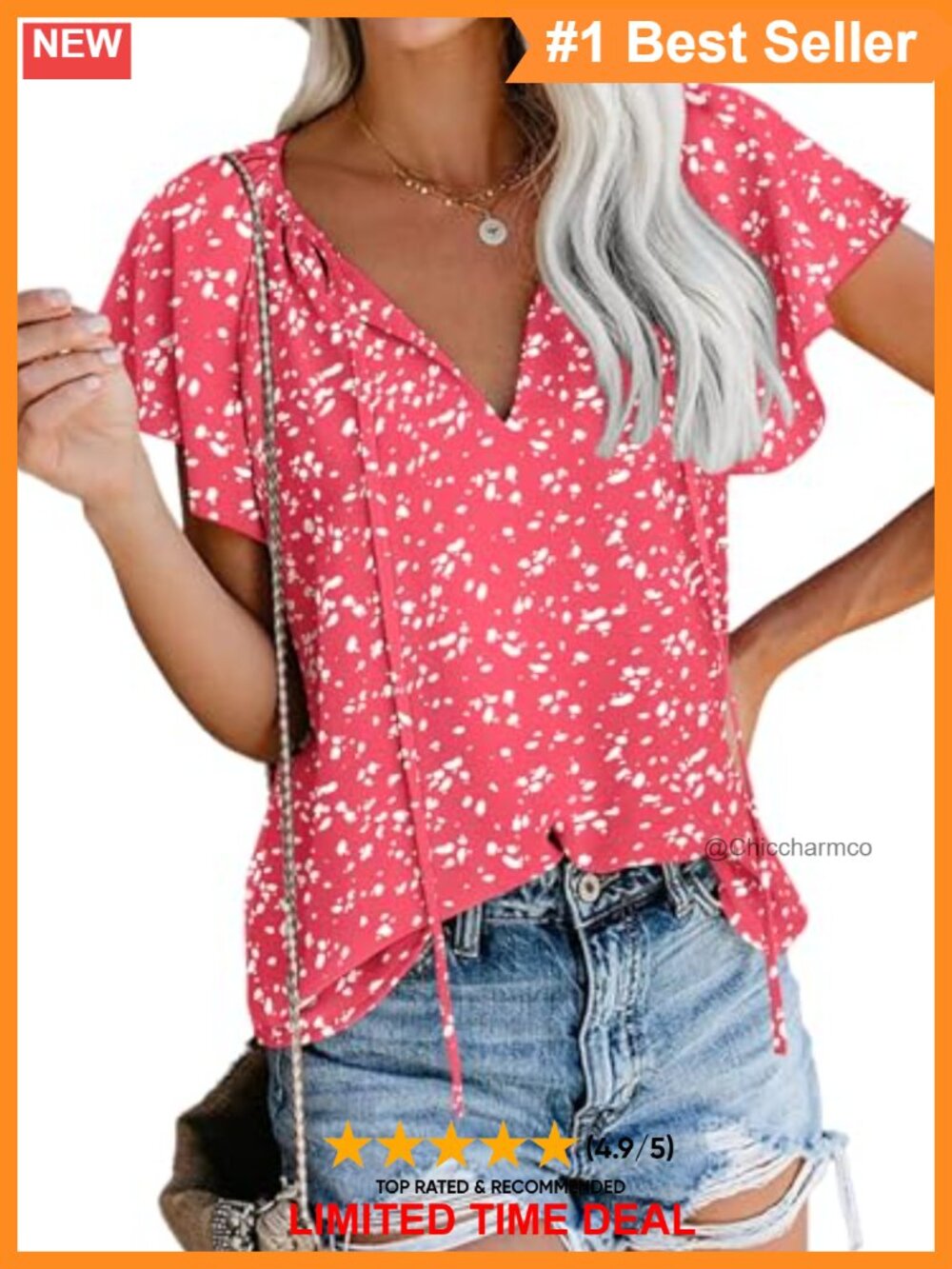 Boho Floral V Neck Short Sleeve Chiffon Blouse Summer Top